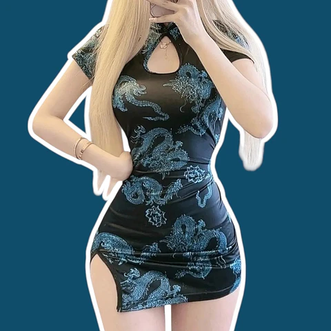 Vestido Qipao Blue Dragon