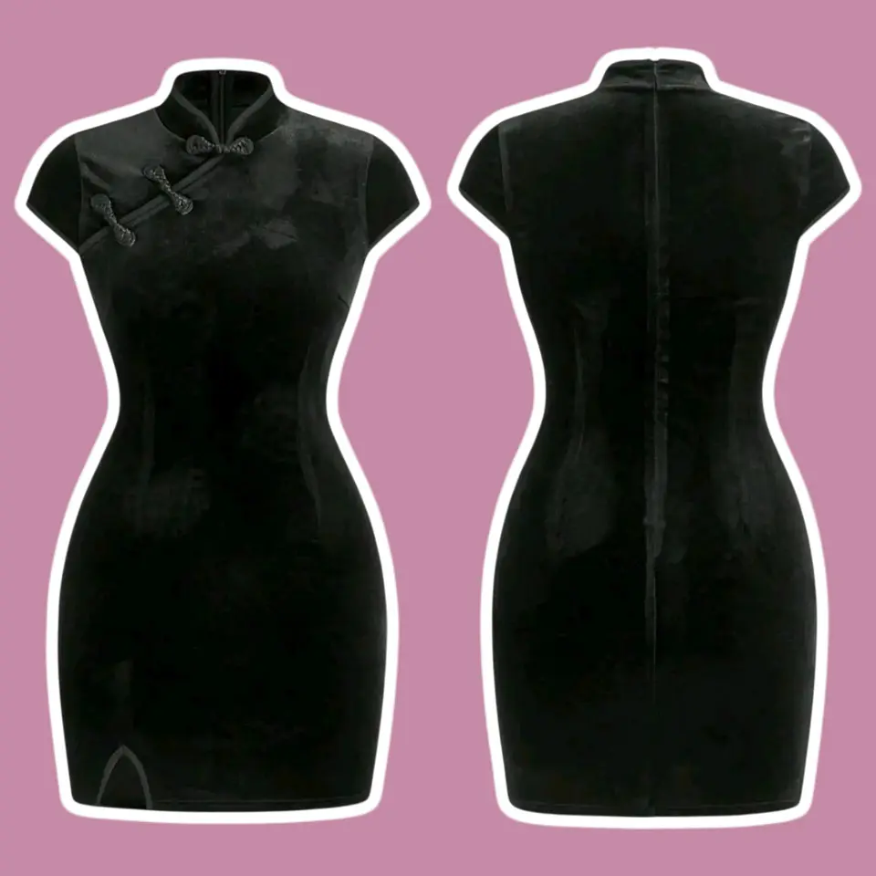 Vestido Qipao Velvet Negro 1