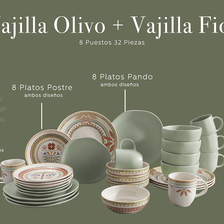 Vajilla Corona Combo Fiore + Olivo 8 Puestos 32 Piezas 5