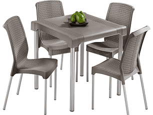 Combo Shia: Mesa + 4 Sillas Mocca sin Brazo / Rimax