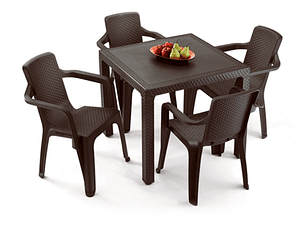 Combo Eterna: Mesa + 4 Sillas Eterna con Brazos Wengue / Rimax