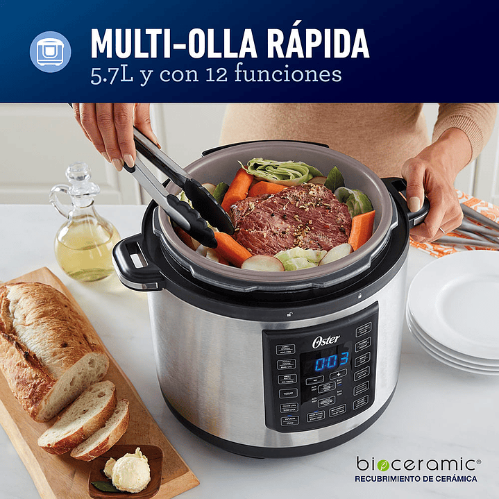 Oster® Multiolla, Capacidad de 5,7 Litros, con 12 Funciones, Color Acero. 2