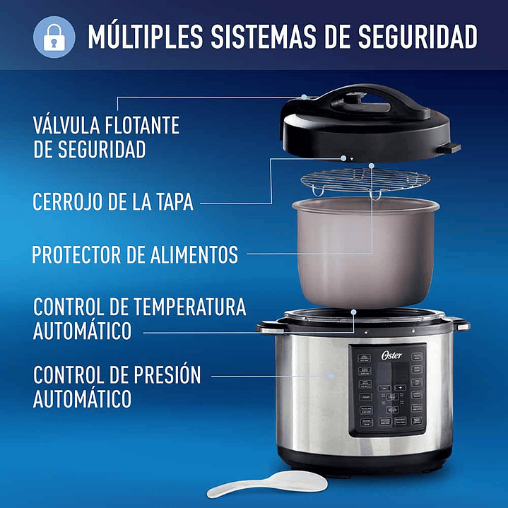 Oster® Multiolla, Capacidad de 5,7 Litros, con 12 Funciones, Color Acero. 7