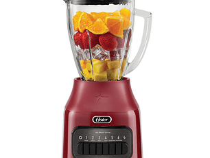 Oster® Licuadora, 6 Velocidades más Pulso, con Vaso de Vidrio Refractario Boroclass®, Rojo