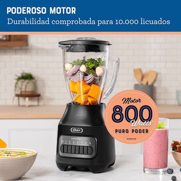 Oster® Licuadora, con Vaso de Vidrio Refractario Boroclass® 4