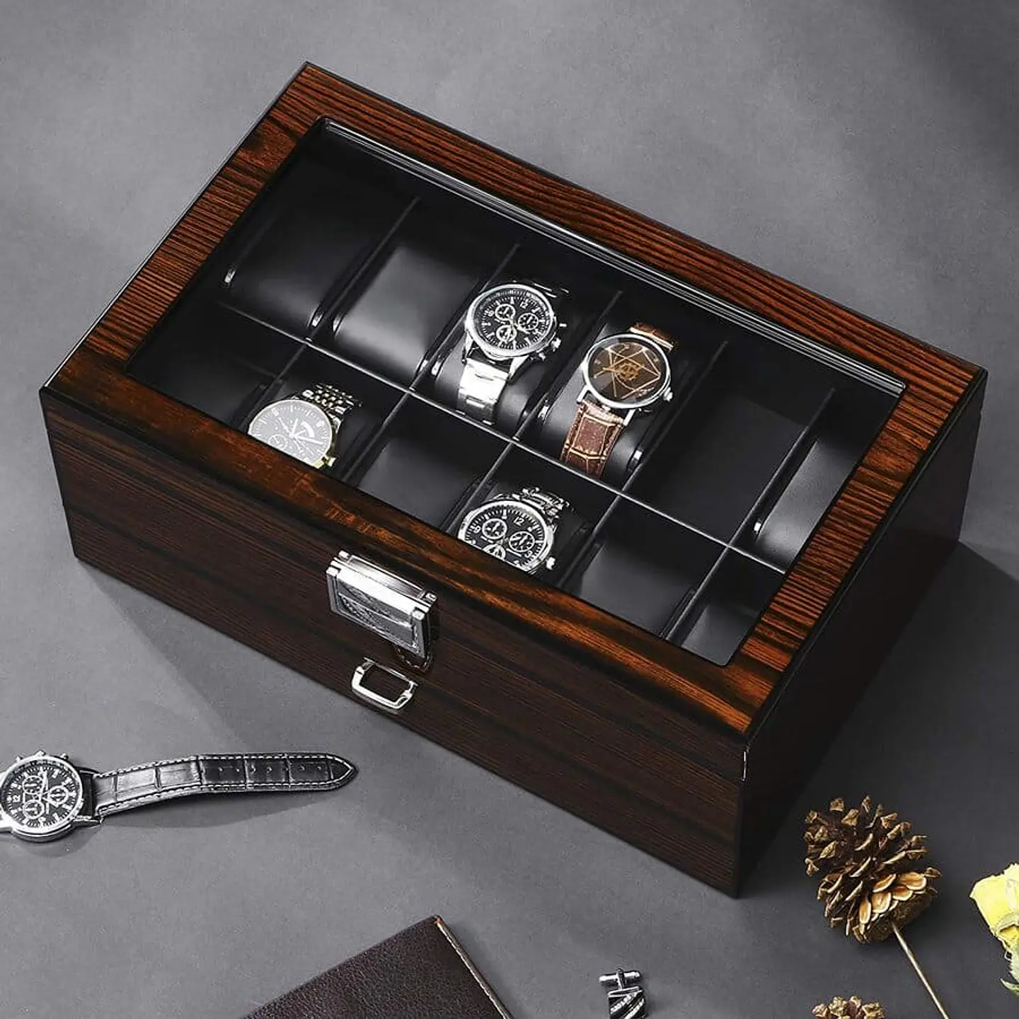 Estuche organizador de Lujo en Madera Relojes y accesorios 3