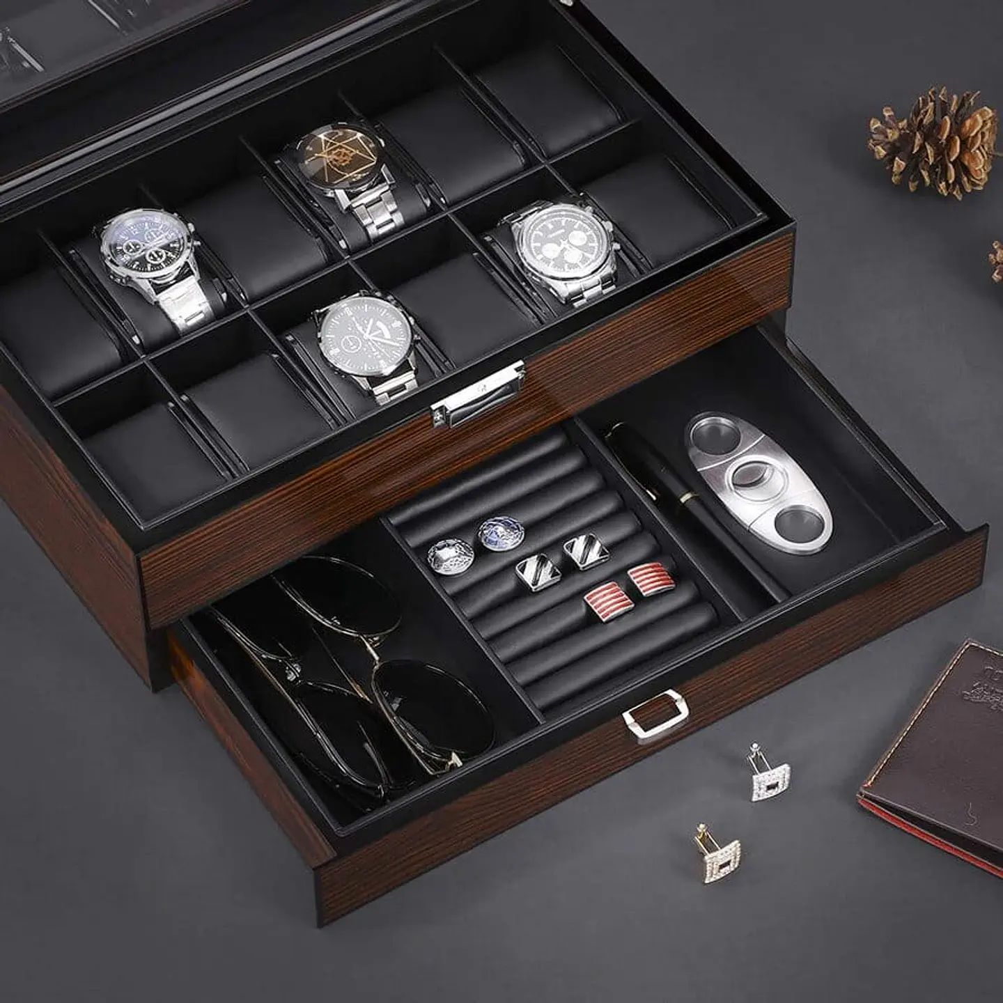 Estuche organizador de Lujo en Madera Relojes y accesorios 4