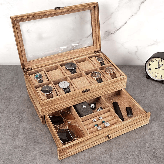 Caja Organizador Madera para 10 Relojes y Complementos