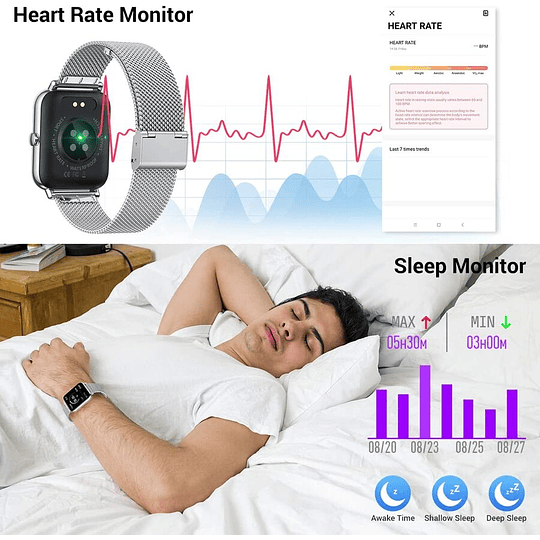 Reloj Inteligente Canmixs con monitor de frecuencia cardíaca, plateado