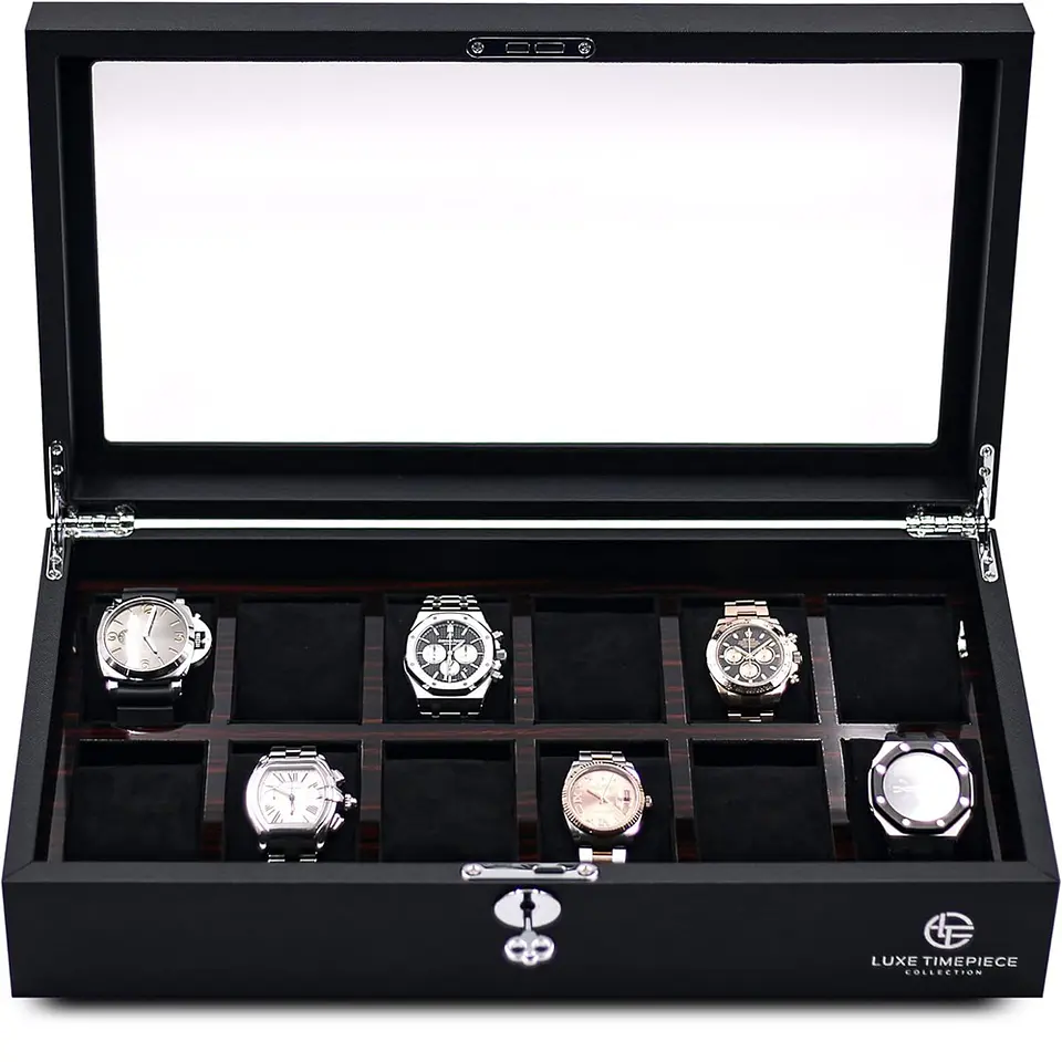 Caja Organizadora  Premium de Lujo en cuero Saffiano y madera para 12 relojes 1