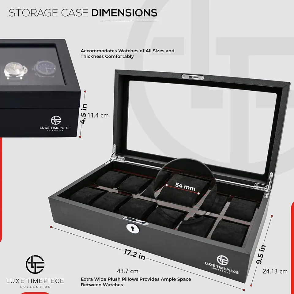 Caja Organizadora  Premium de Lujo en cuero Saffiano y madera para 12 relojes 3