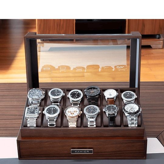 Organizador exhibidor en madera para 12 Relojes y complementos
