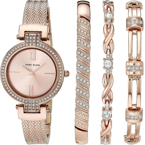 Juego de Reloj y pulseras gold rose Anne Klein