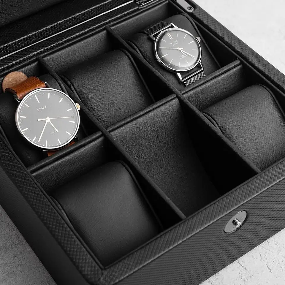 Caja organizador de Lujo para 6 relojes cuero texturizado 3