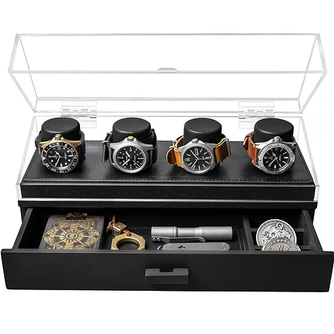 Caja Organizadora Premium Deck Pro Negra para 4 relojes y complementos H&H