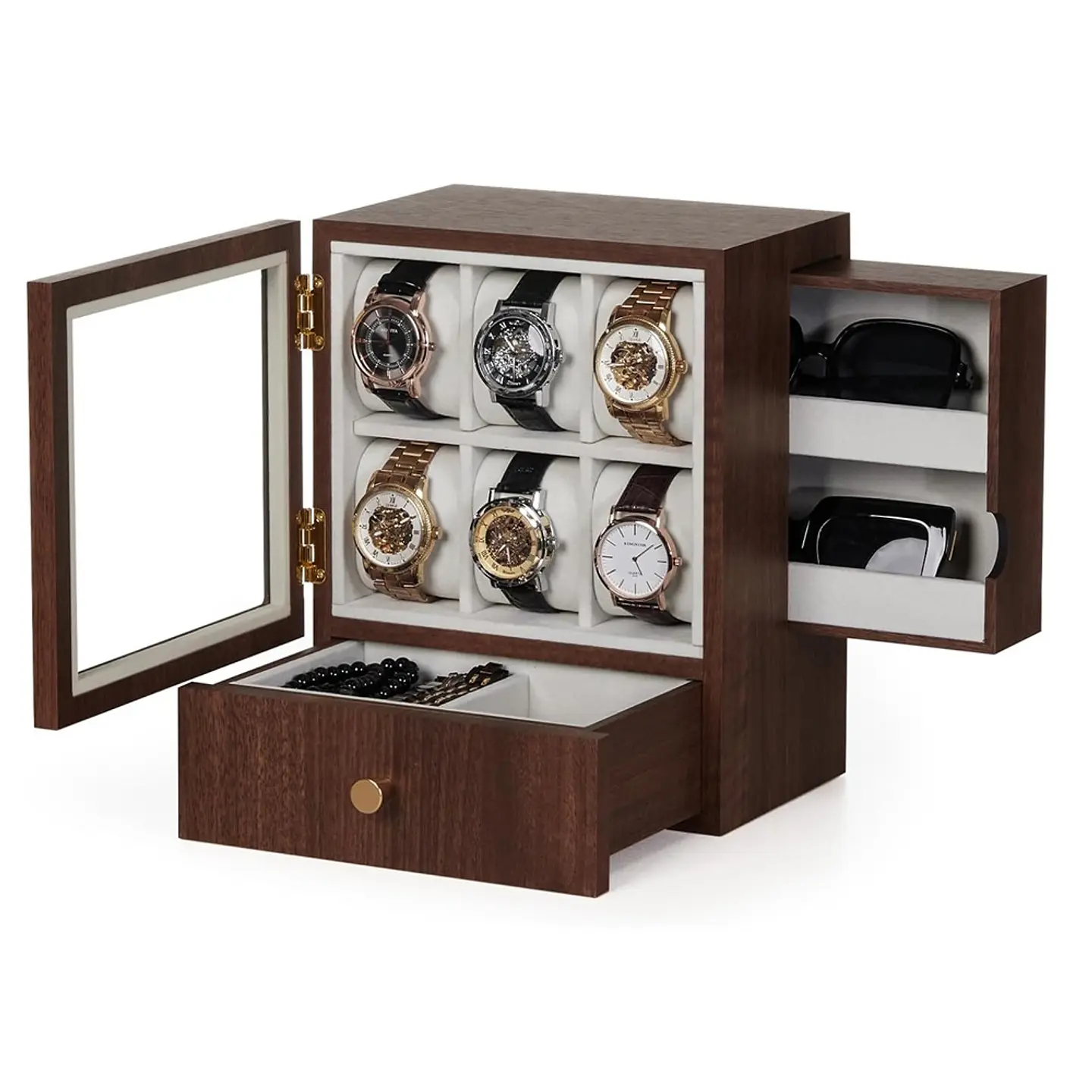 Caja Organizadora exhibidor Madera 6 Relojes, Gafas y otros. 1