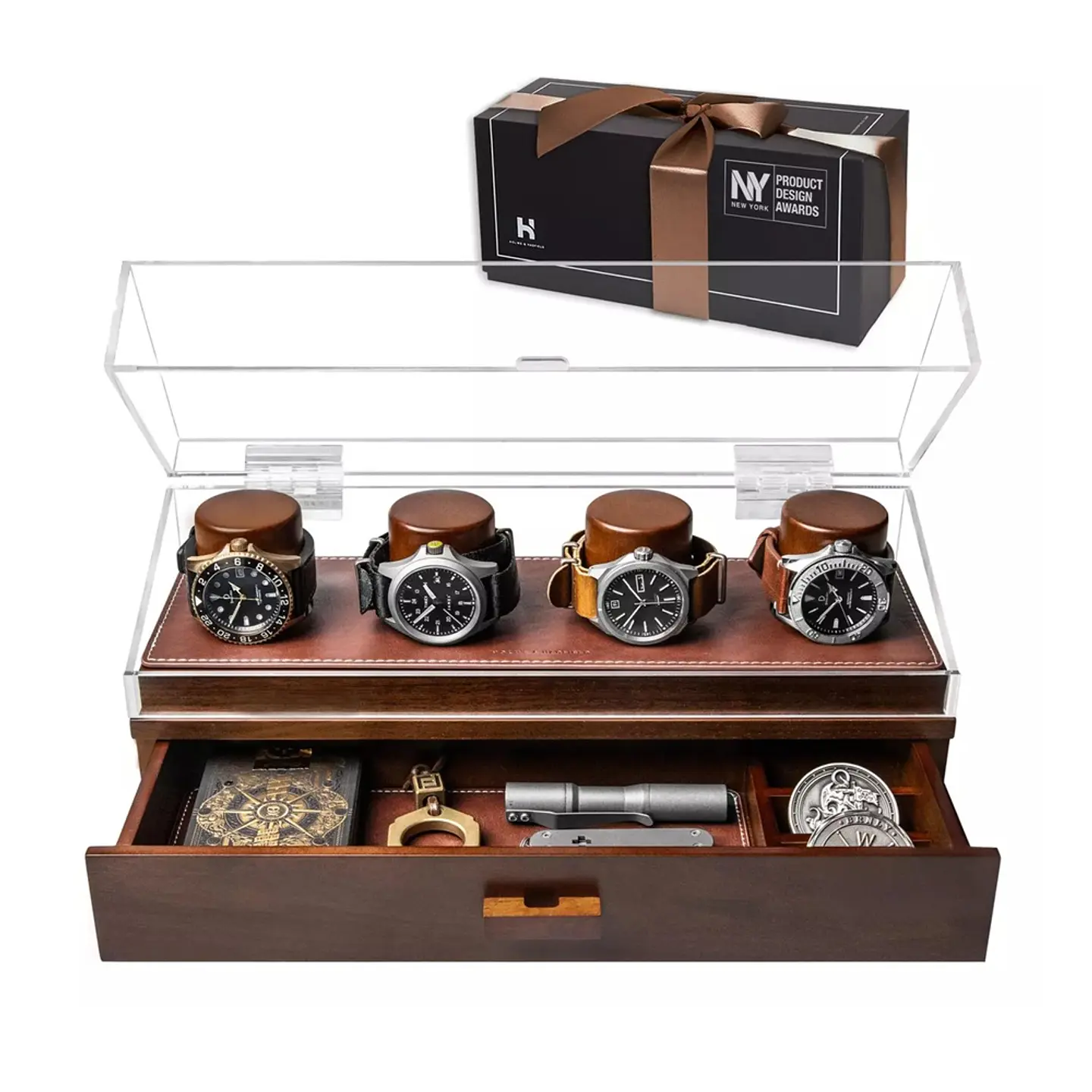 Caja Organizadora Premium Deck pro para 4 relojes y complementos H&H 1