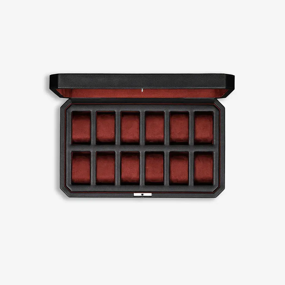 Estuche de lujo negro -rojo para 12 relojes con cerradura 3