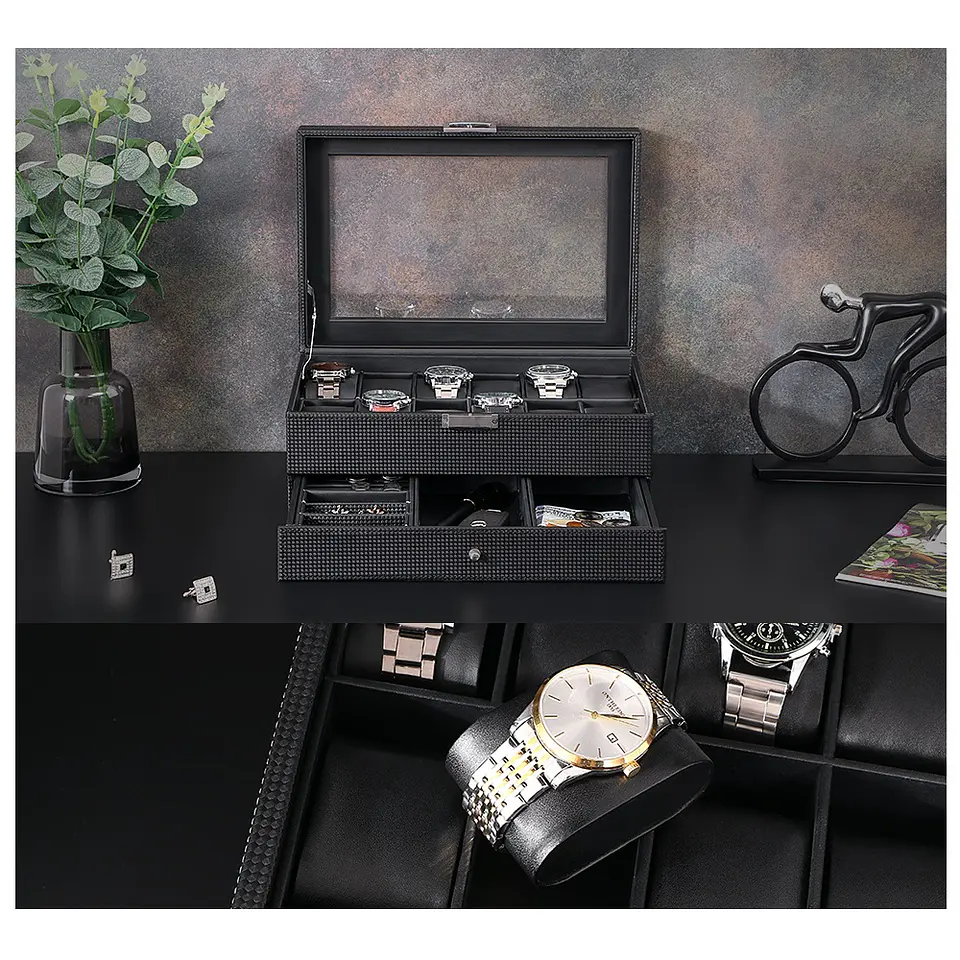 Caja organizadora de 2 niveles para 12 Relojes y complementos. 5