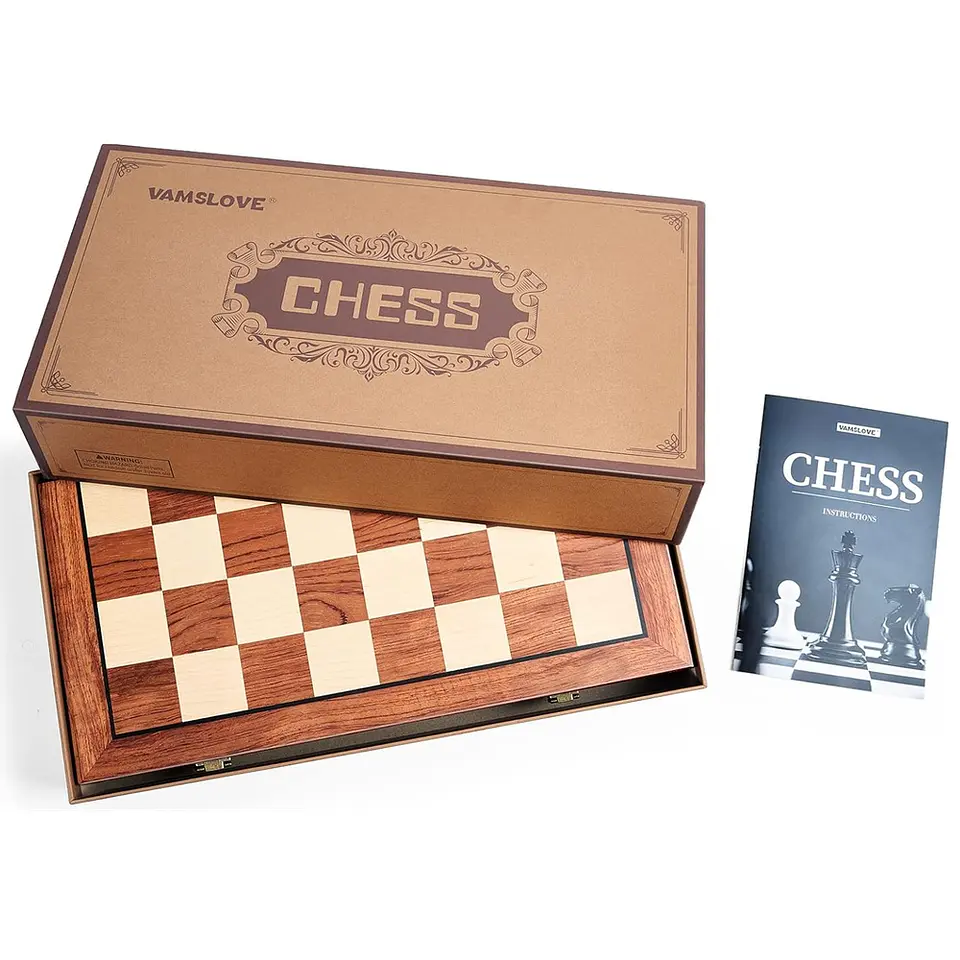 Juego-de-ajedrez grande de 16 pulgadas-tablero de madera plegable con piezas de ajedrez acrílico de lujo 2