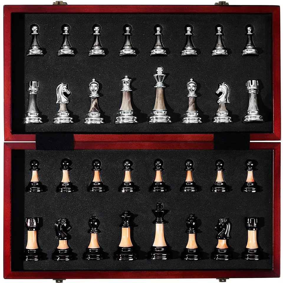 Juego-de-ajedrez grande de 16 pulgadas-tablero de madera plegable con piezas de ajedrez acrílico de lujo 6