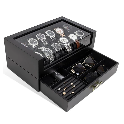 Organizador exhibidor en madera para 12 Relojes y complementos-Black