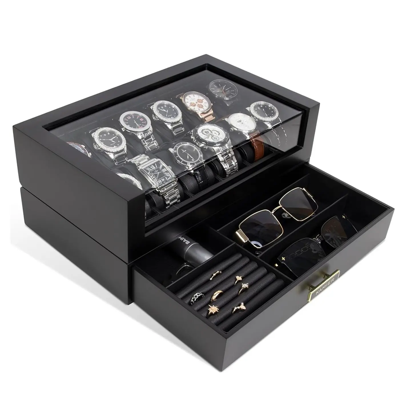 Organizador exhibidor en madera para 12 Relojes y complementos-Black 1