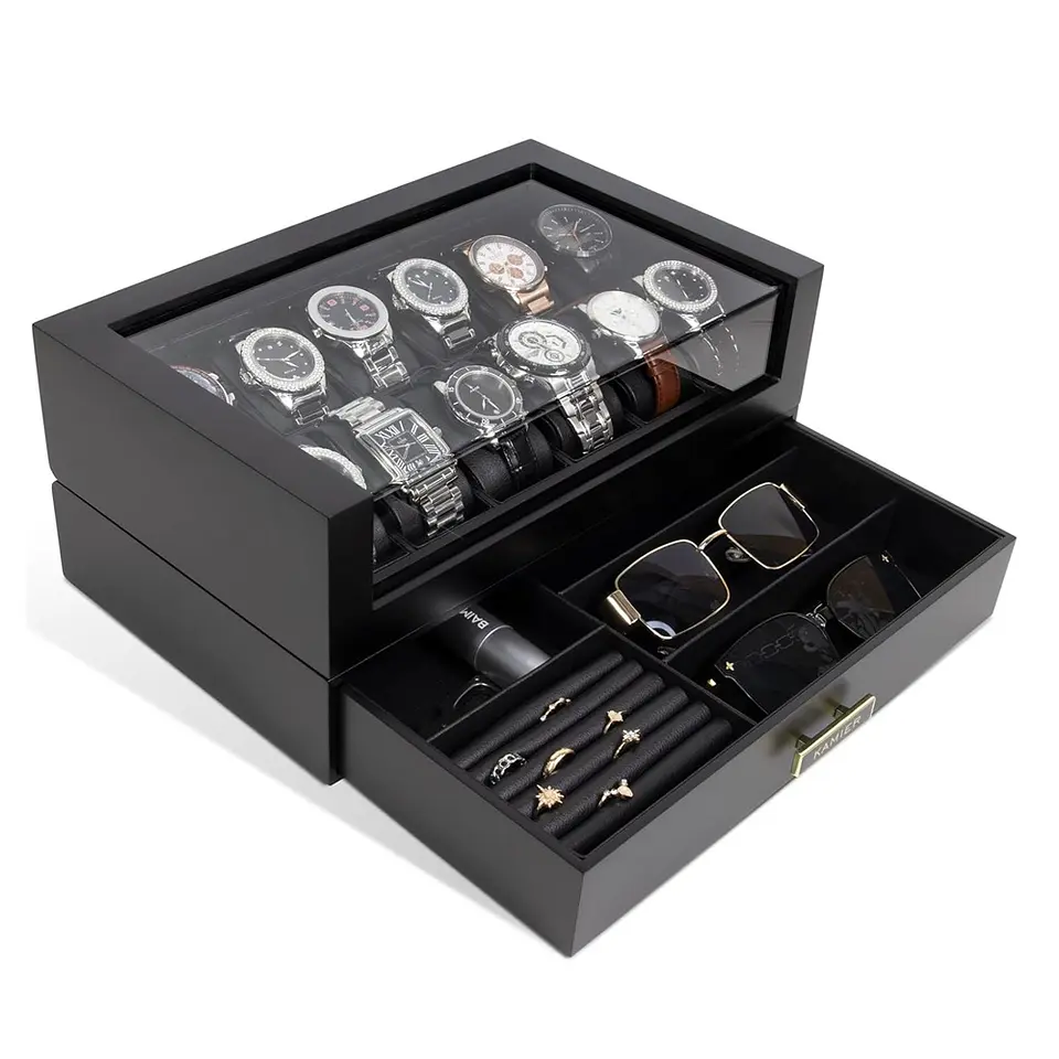 Organizador exhibidor en madera para 12 Relojes y complementos-Black 1