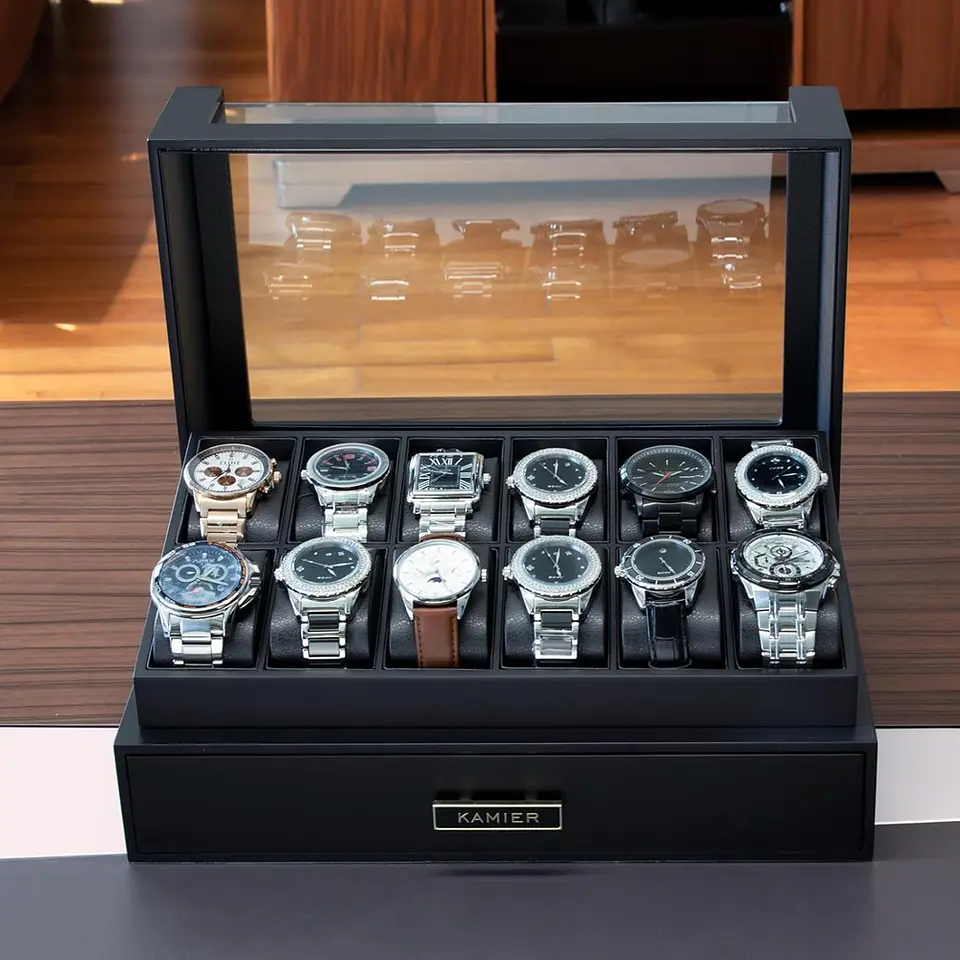 Organizador exhibidor en madera para 12 Relojes y complementos-Black 2