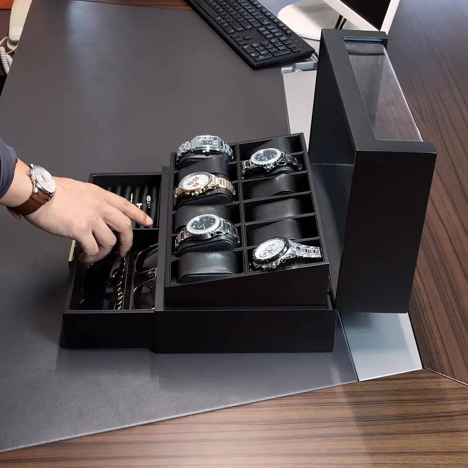 Organizador exhibidor en madera para 12 Relojes y complementos-Black 3