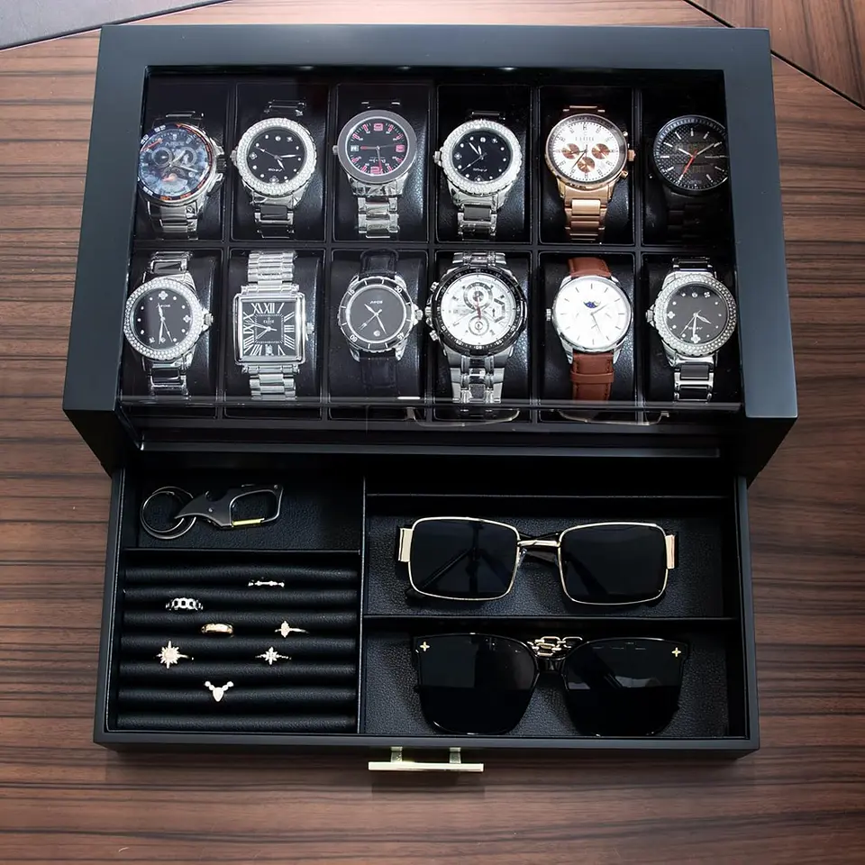 Organizador exhibidor en madera para 12 Relojes y complementos-Black 4