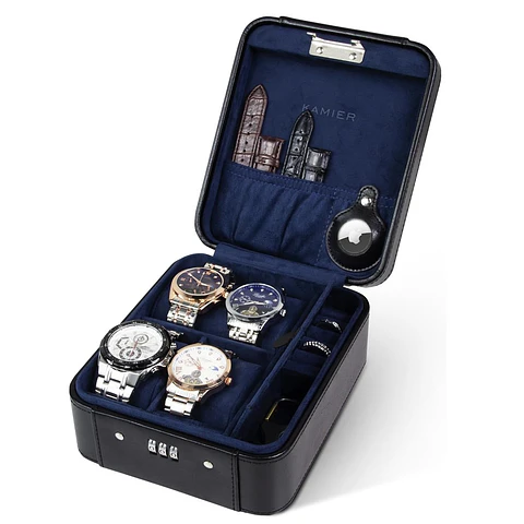 Caja estuche viaje 4 relojes con cerradura de combinación