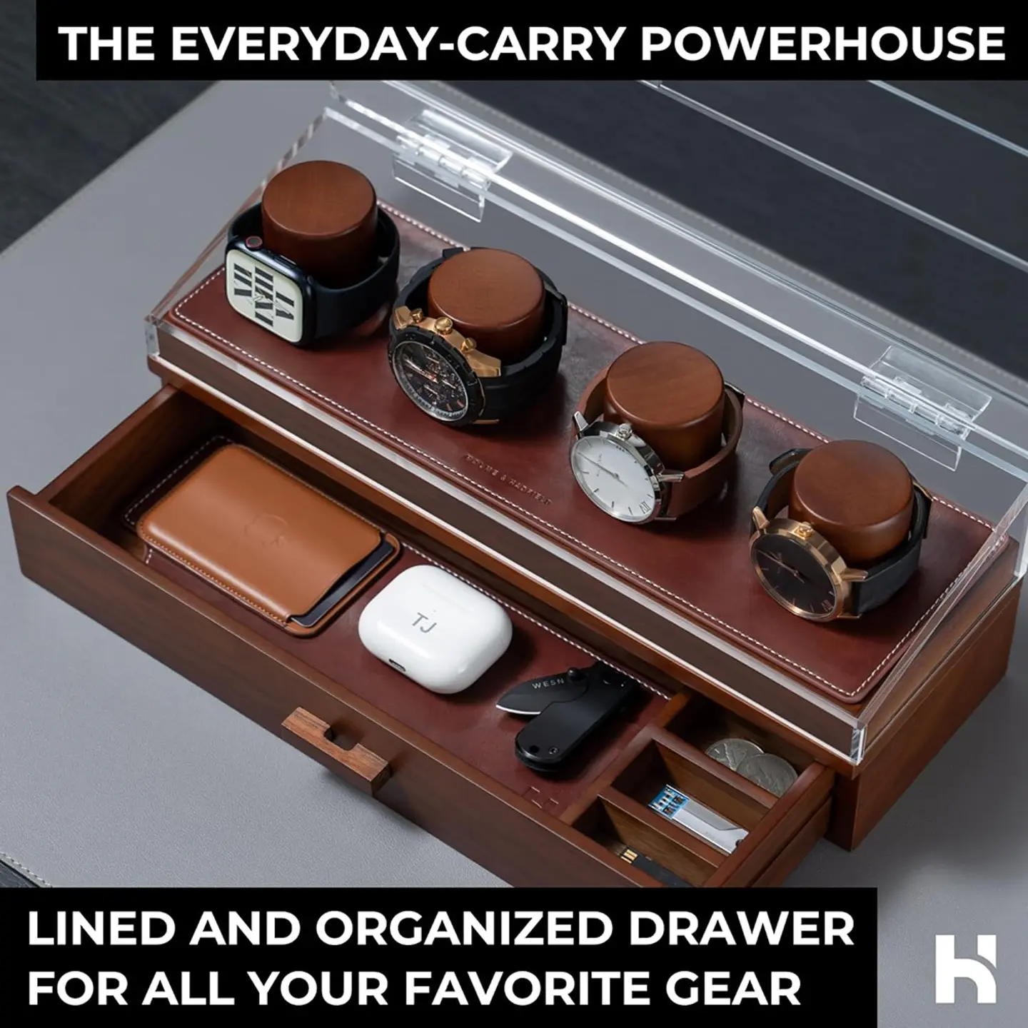 Caja Organizadora Premium Deck pro para 4 relojes y complementos H&H 4