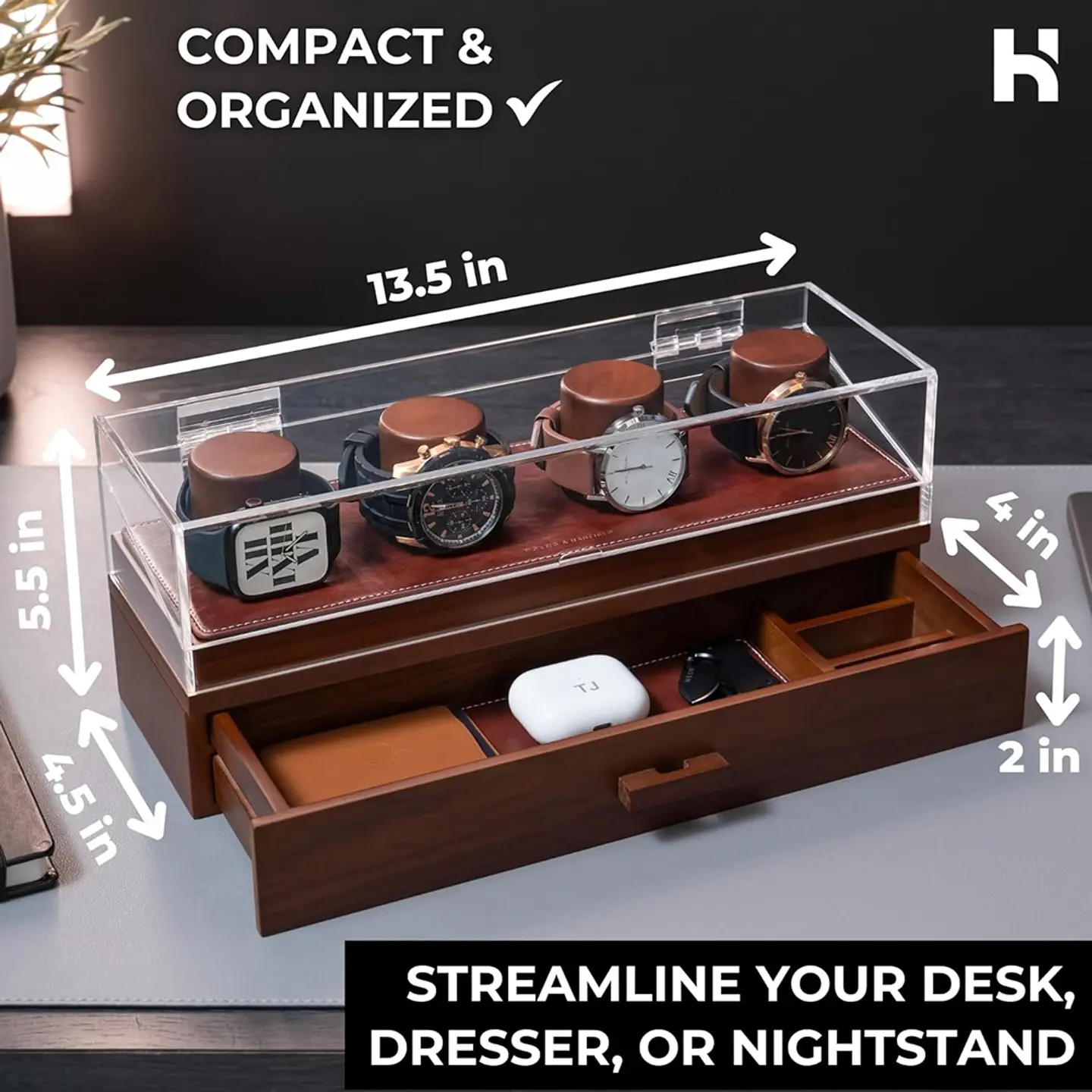 Caja Organizadora Premium Deck pro para 4 relojes y complementos H&H 5