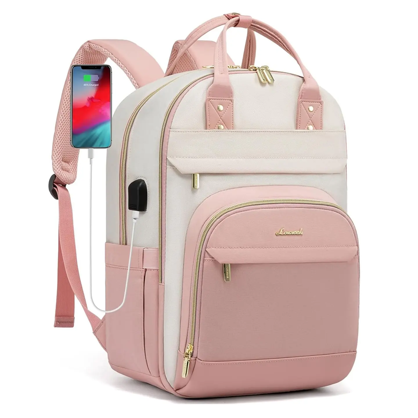 Mochila para laptop para mujer rosa-beige 1