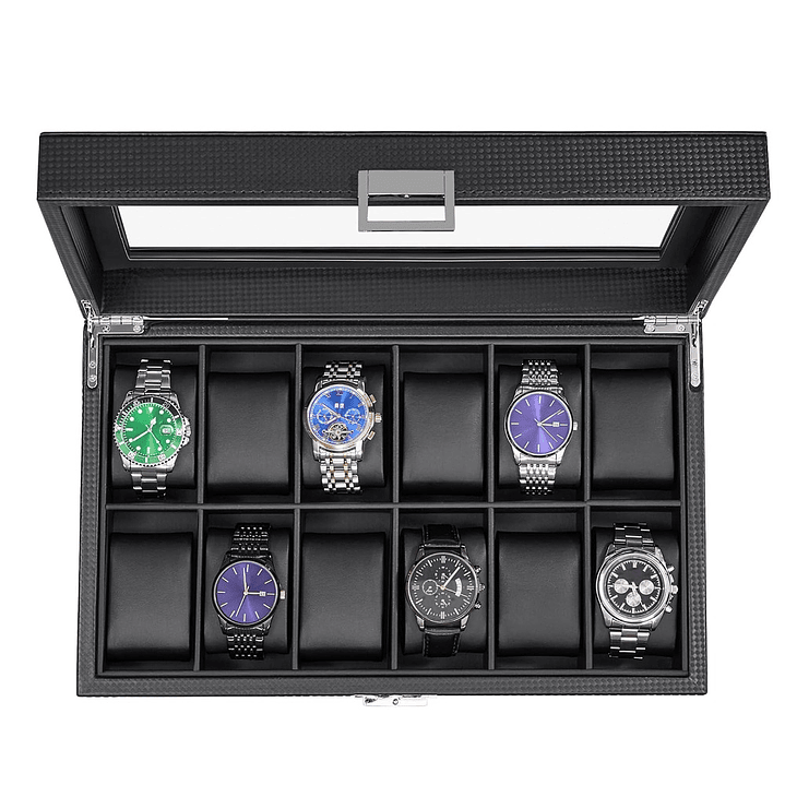 Estuche Organizador Carbon fiber black para 12 relojes 2