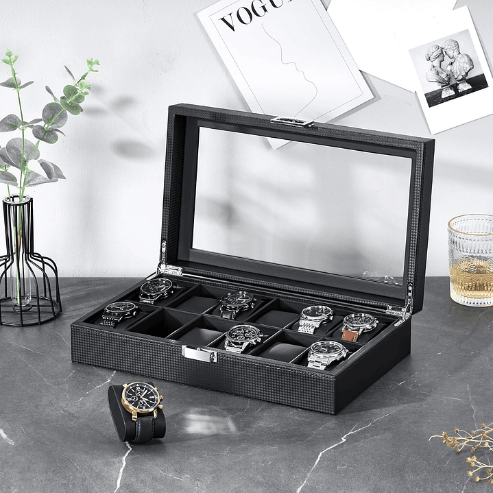 Estuche Organizador Carbon fiber black para 12 relojes 3