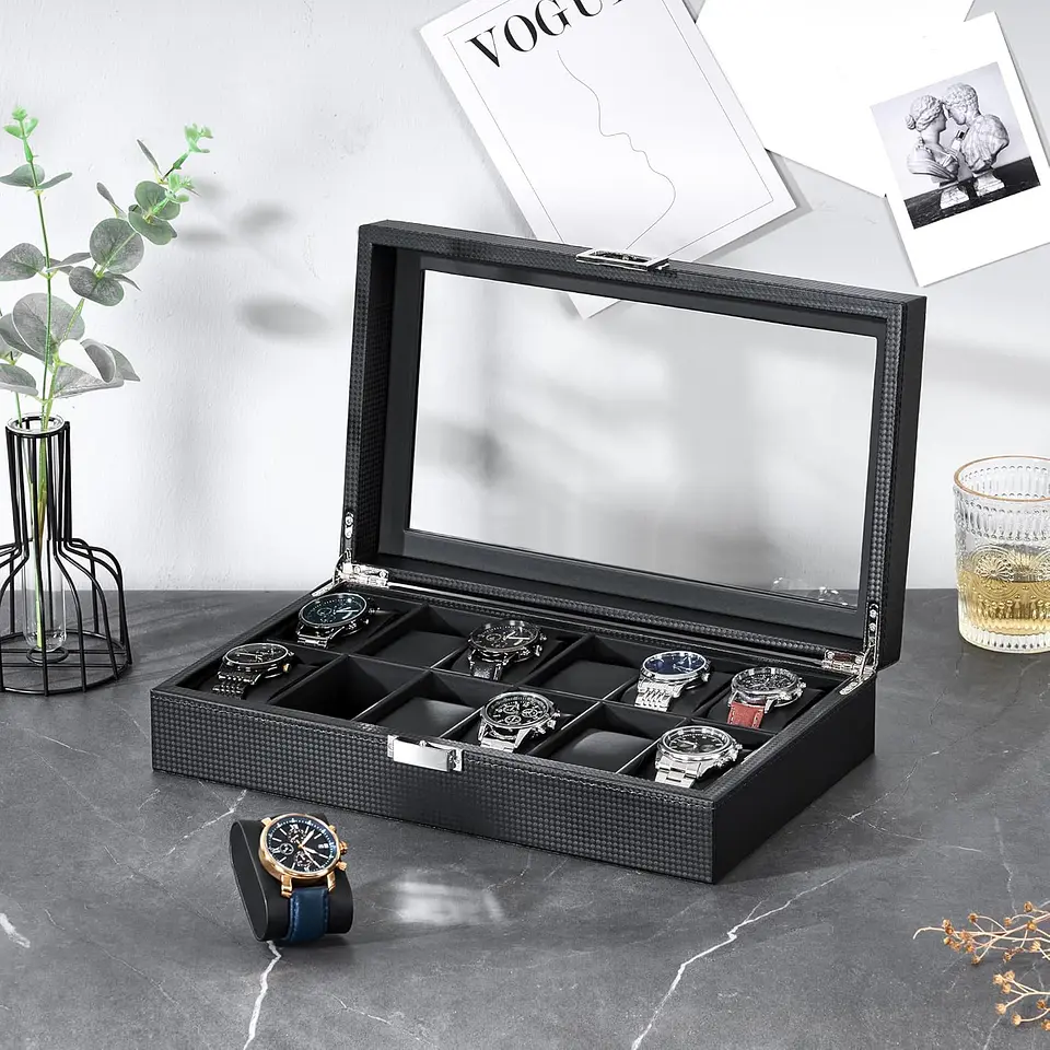 Estuche Organizador Carbon fiber black para 12 relojes 3