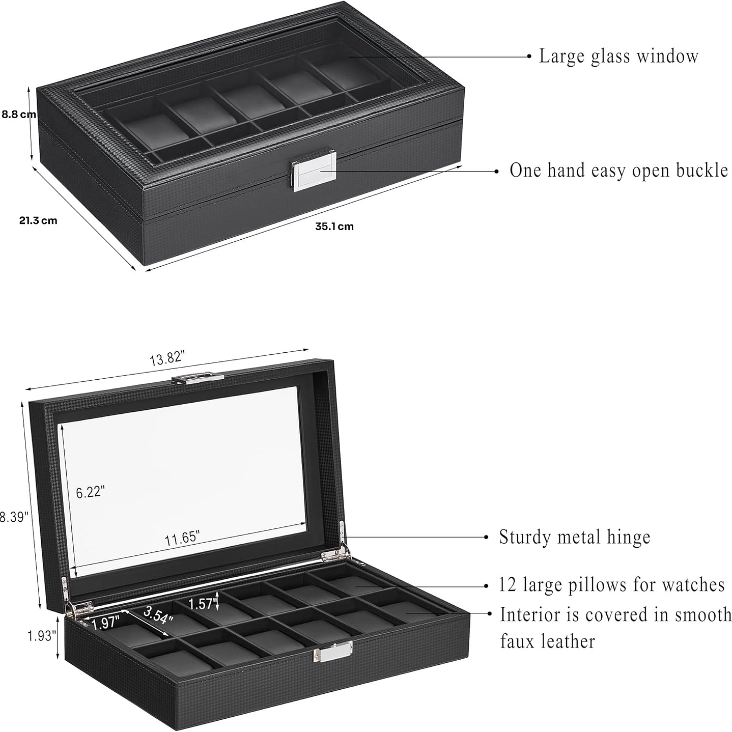 Estuche Organizador Carbon fiber black para 12 relojes 4