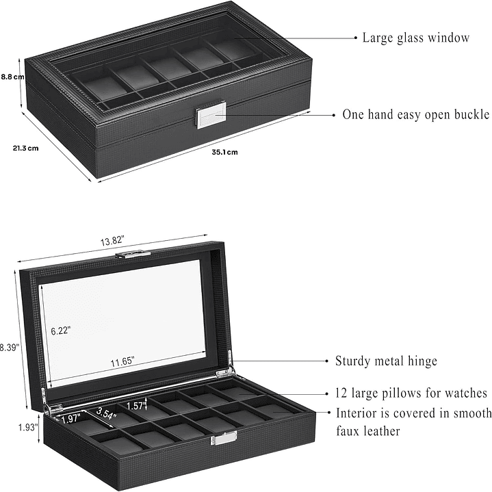Estuche Organizador Carbon fiber black para 12 relojes 4
