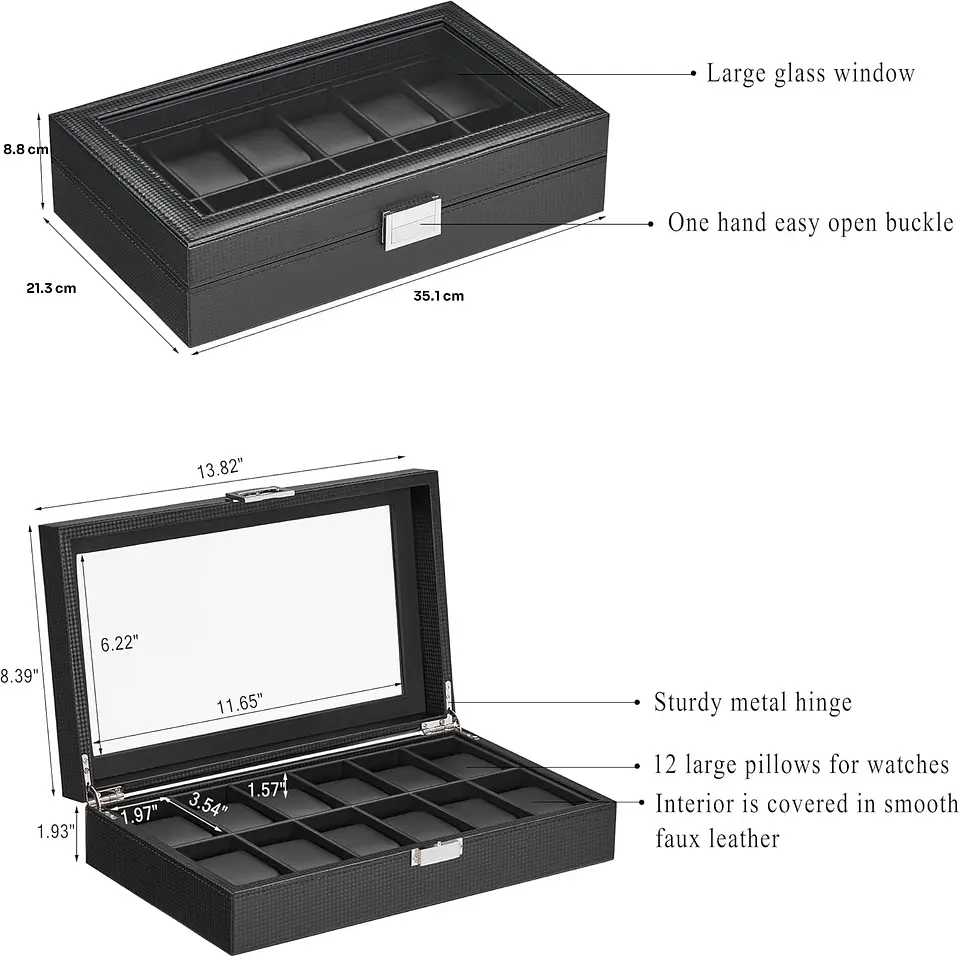 Estuche Organizador Carbon fiber black para 12 relojes 4