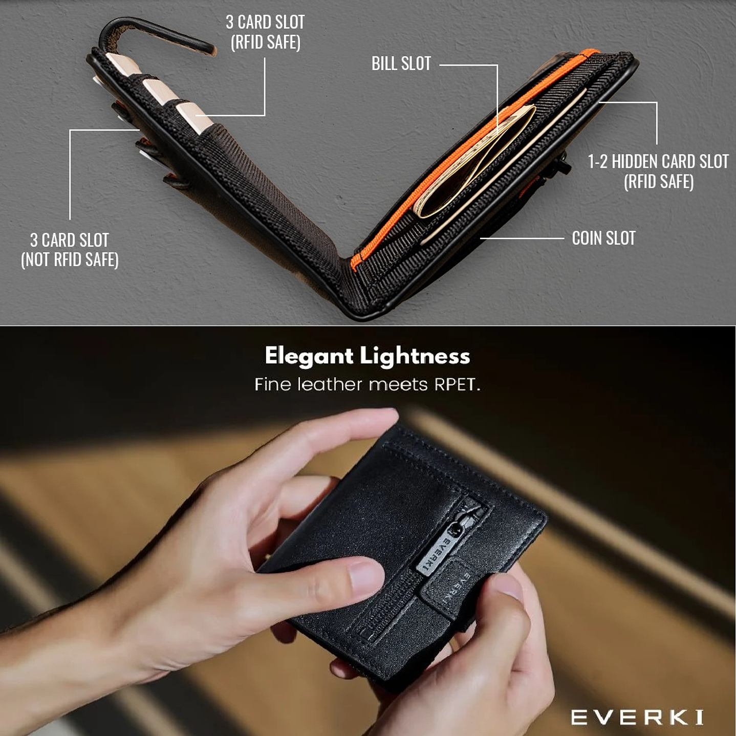 Billetera pequeña cuero hombre Everki 3