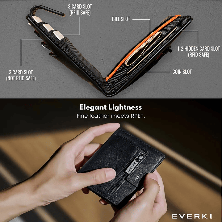 Billetera pequeña cuero hombre Everki 3
