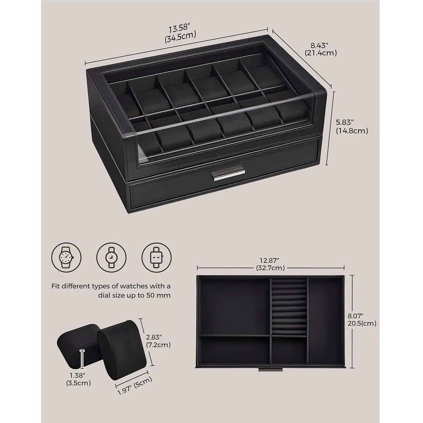 Caja organizadora exhibidora premium para relojes y complementos 2