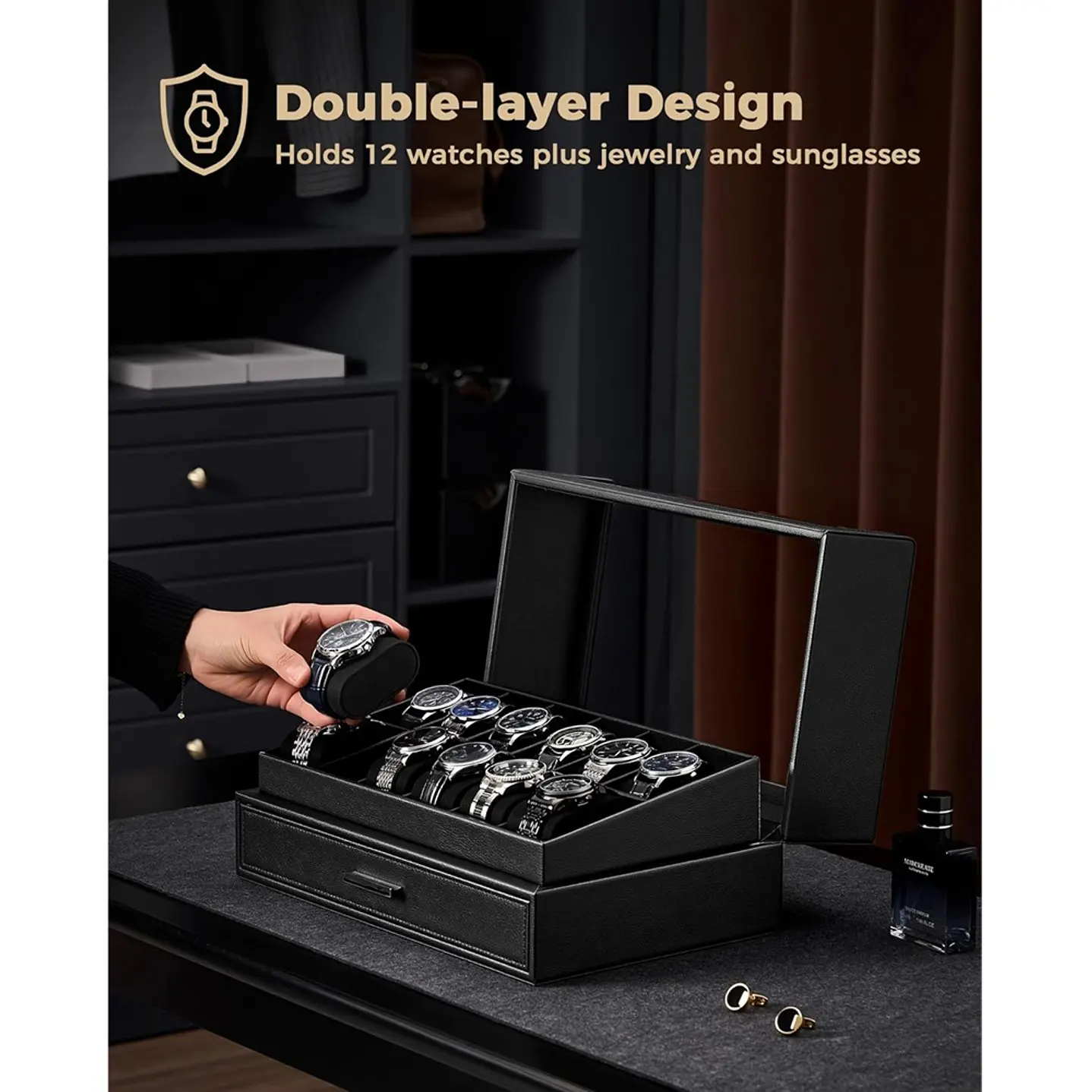 Caja organizadora exhibidora premium para relojes y complementos 4