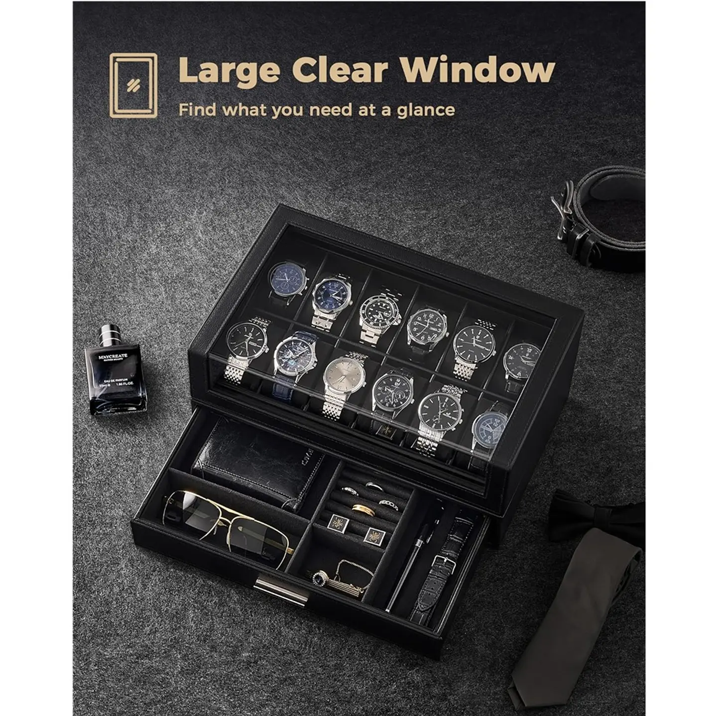 Caja organizadora exhibidora premium para relojes y complementos 6