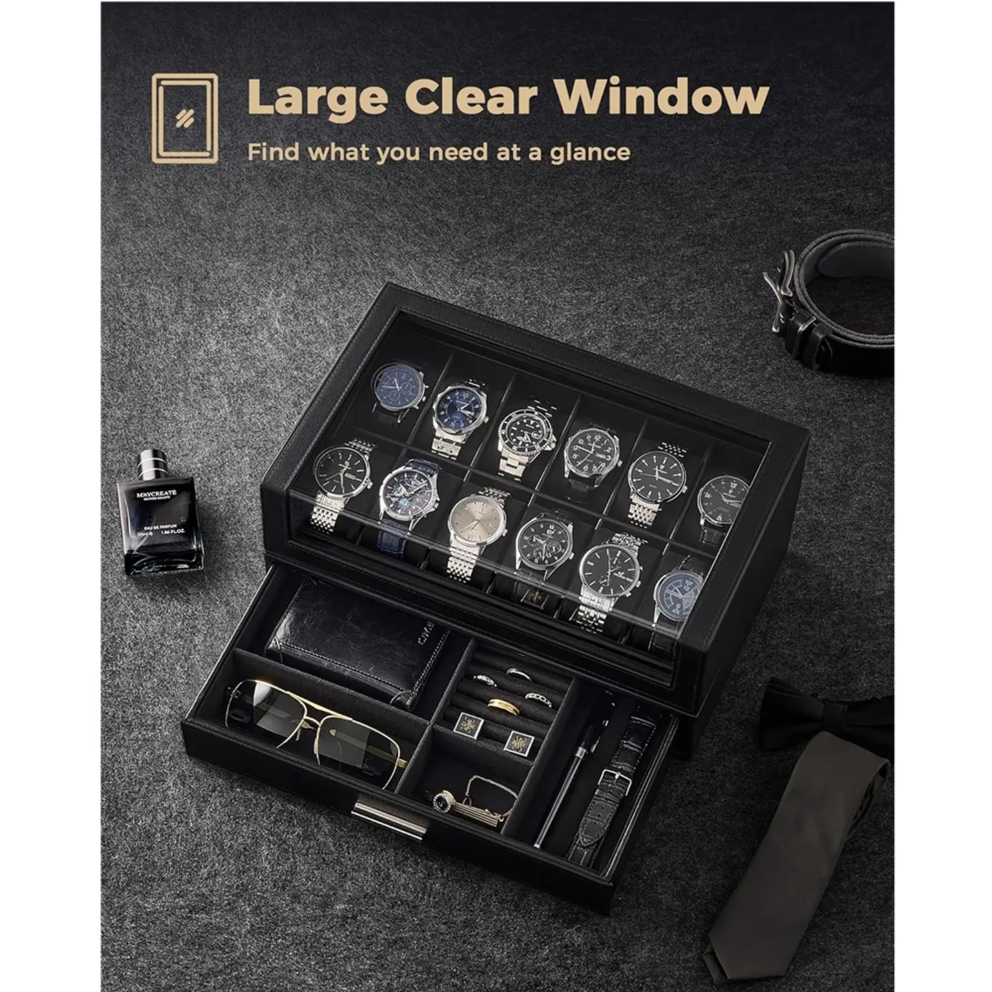 Caja organizadora exhibidora premium para relojes y complementos 6