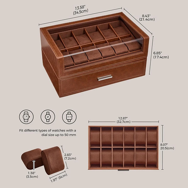 Caja estuche de lujo para 24 Relojes Brown 3