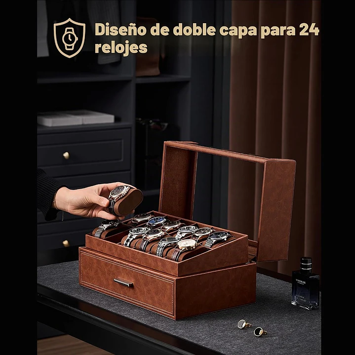 Caja estuche de lujo para 24 Relojes Brown 4