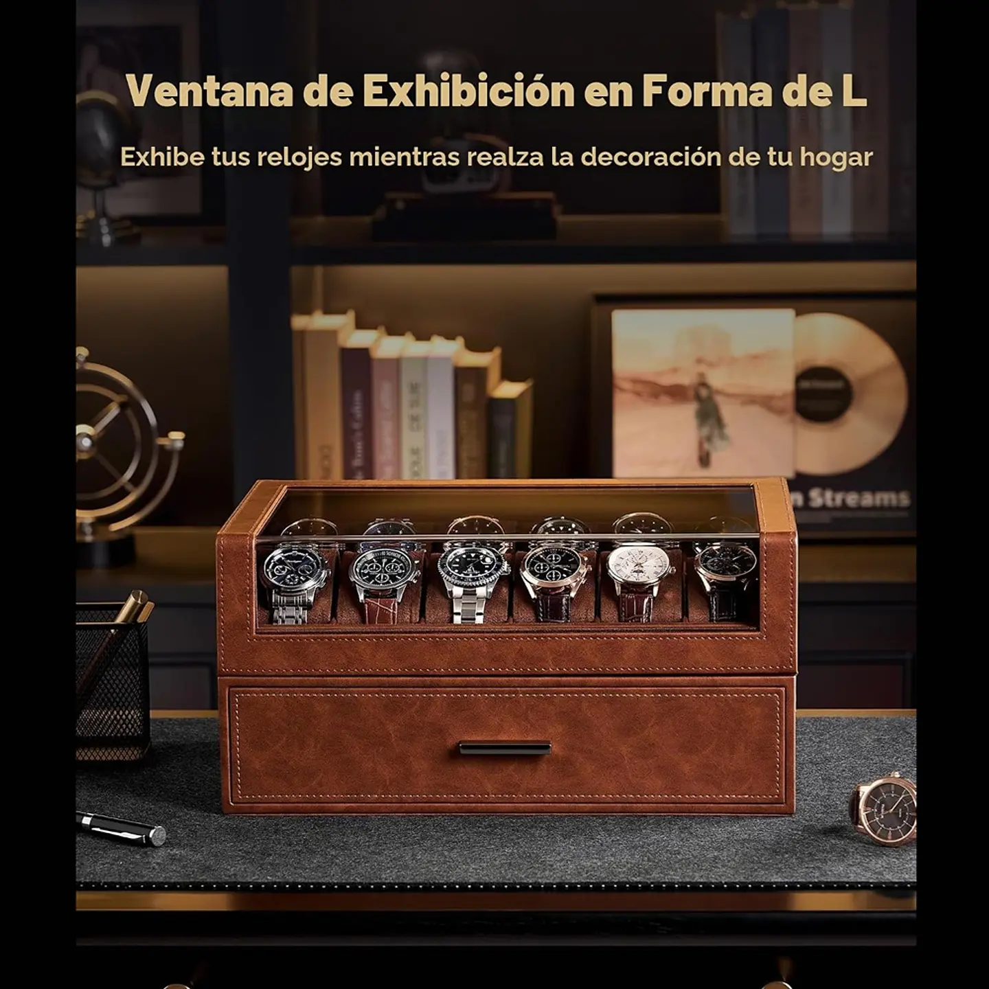 Caja estuche de lujo para 24 Relojes Brown 5
